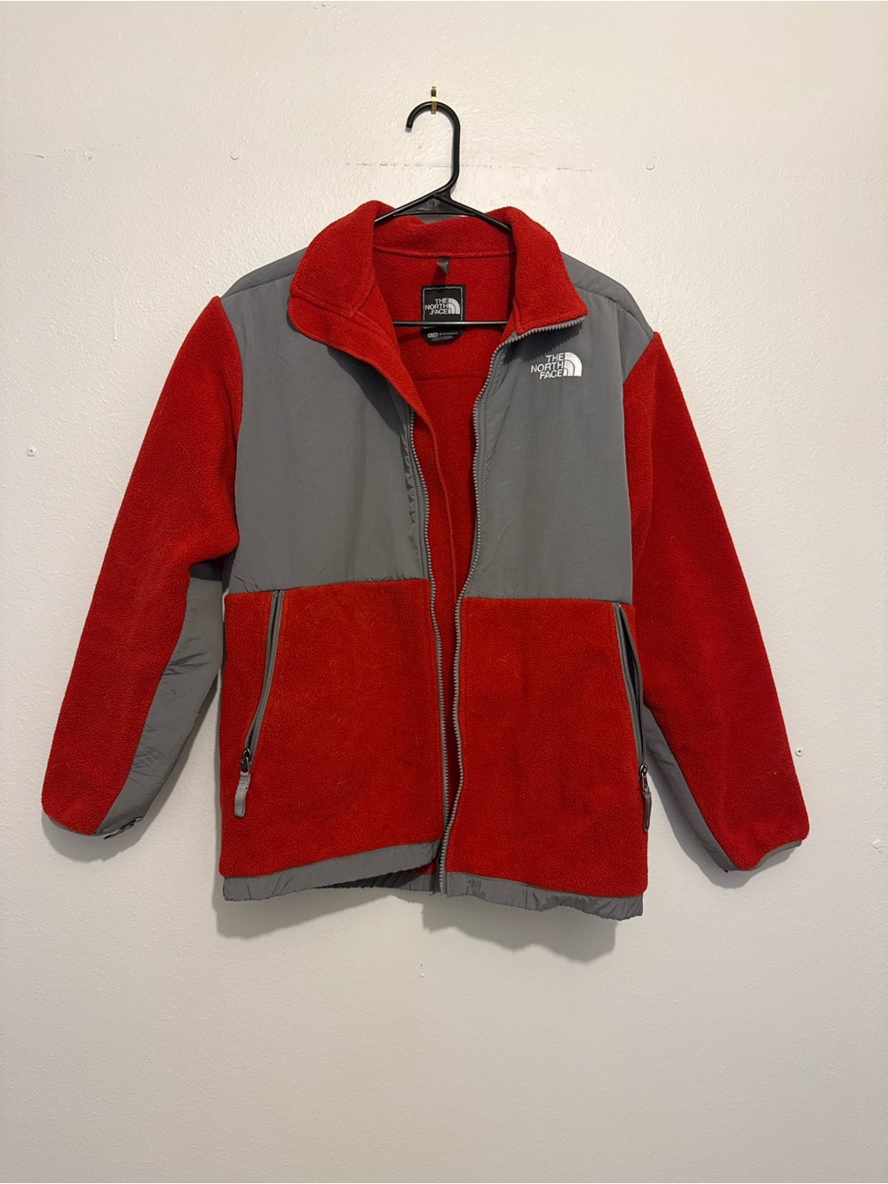 The North Face Kids Red and Gray Puffer-Style Fleece Jacket